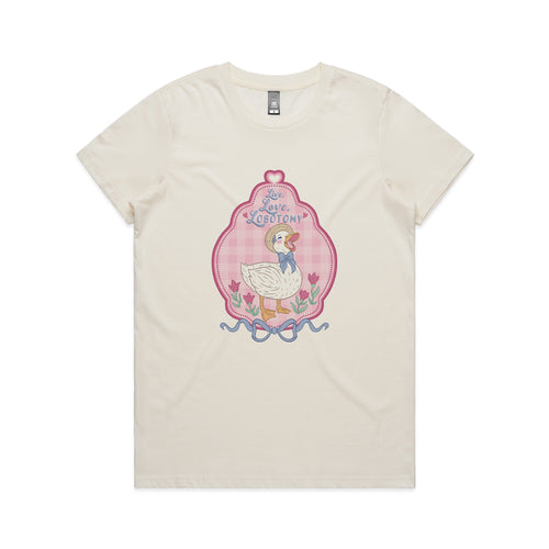 Lobotomy Duck Tee by Lonely Kids Club. All clothing from our T-shirts to our shorts and hoodies are ethically made, and printed packed and shipped from Sydney.