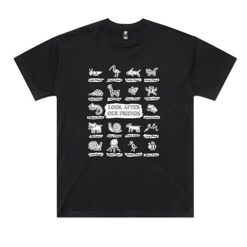 Look After Our Friends Oversized Tee by Lonely Kids Club. All clothing from our T-shirts to our shorts and hoodies are ethically made, and printed packed and shipped from Sydney.