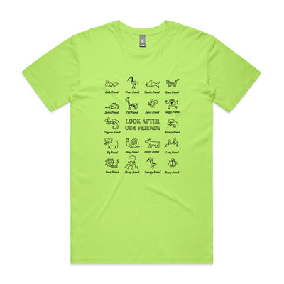 Look After Our Friends Tee by Lonely Kids Club. All clothing from our T-shirts to our shorts and hoodies are ethically made, and printed packed and shipped from Sydney.