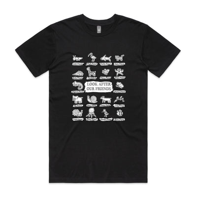Look After Our Friends Tee by Lonely Kids Club. All clothing from our T-shirts to our shorts and hoodies are ethically made, and printed packed and shipped from Sydney.