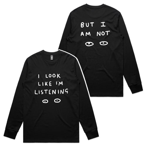Look Like I'm Listening Tee by Lonely Kids Club. All clothing from our T-shirts to our shorts and hoodies are ethically made, and printed packed and shipped from Sydney.