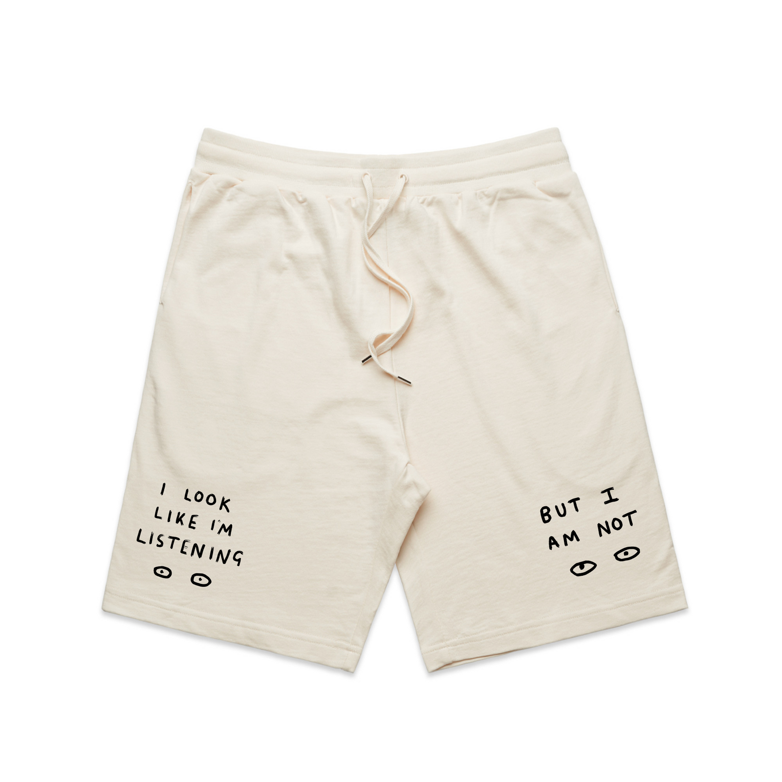 Look Like I'm Listening Shorts by Lonely Kids Club. All clothing from our T-shirts to our shorts and hoodies are ethically made, and printed packed and shipped from Sydney.