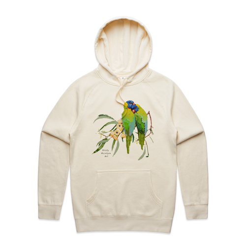 Lorikeet Lovers Hoodie by Lonely Kids Club. All clothing from our T-shirts to our shorts and hoodies are ethically made, and printed packed and shipped from Sydney.