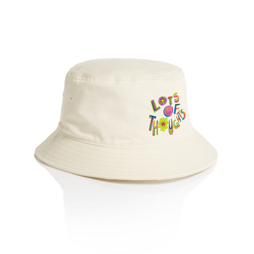 Lots Of Thoughts Bucket Hat by Lonely Kids Club. All clothing from our T-shirts to our shorts and hoodies are ethically made, and printed packed and shipped from Sydney.
