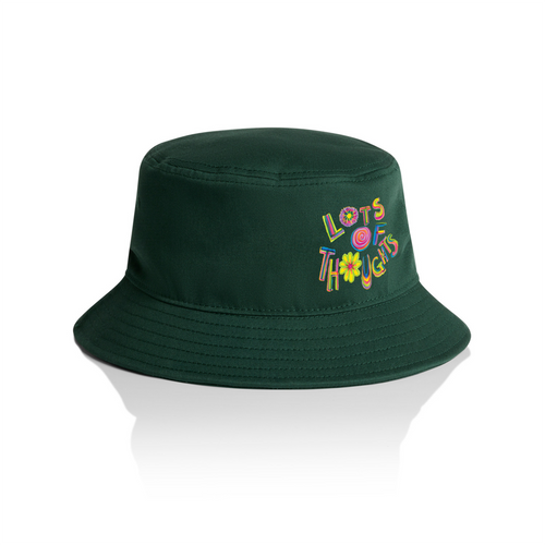 Lots Of Thoughts Bucket Hat by Lonely Kids Club. All clothing from our T-shirts to our shorts and hoodies are ethically made, and printed packed and shipped from Sydney.