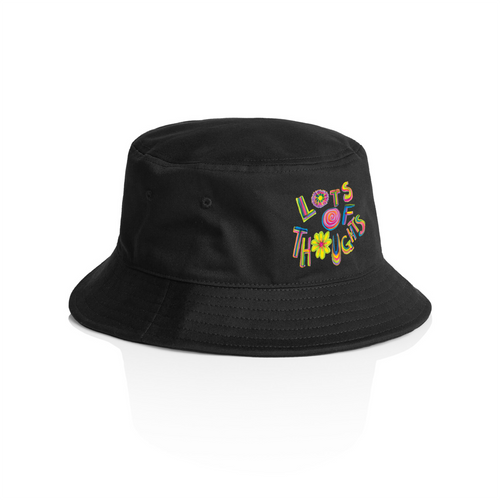 Lots Of Thoughts Bucket Hat by Lonely Kids Club. All clothing from our T-shirts to our shorts and hoodies are ethically made, and printed packed and shipped from Sydney.