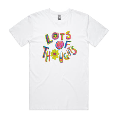 Lots Of Thoughts Tee by Lonely Kids Club. All clothing from our T-shirts to our shorts and hoodies are ethically made, and printed packed and shipped from Sydney.