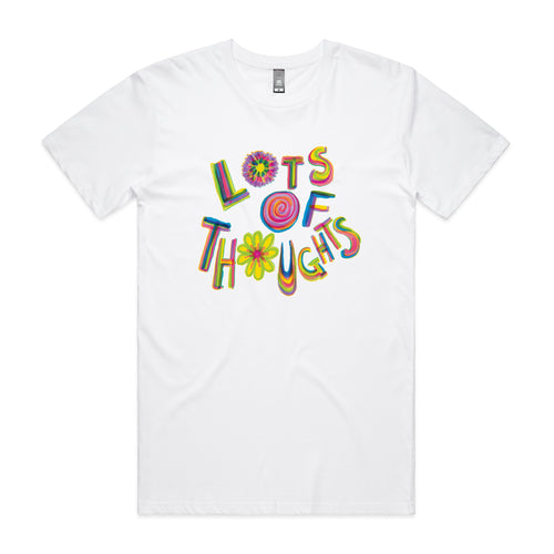 Lots Of Thoughts Tee by Lonely Kids Club. All clothing from our T-shirts to our shorts and hoodies are ethically made, and printed packed and shipped from Sydney.