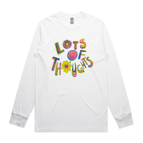 Lots Of Thoughts Tee by Lonely Kids Club. All clothing from our T-shirts to our shorts and hoodies are ethically made, and printed packed and shipped from Sydney.