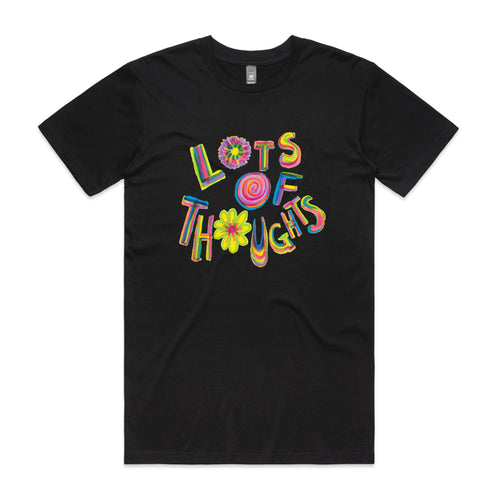 Lots Of Thoughts Tee by Lonely Kids Club. All clothing from our T-shirts to our shorts and hoodies are ethically made, and printed packed and shipped from Sydney.