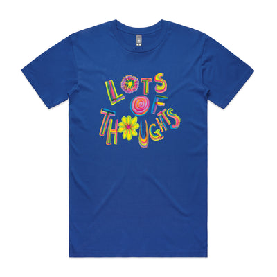 Lots Of Thoughts Tee by Lonely Kids Club. All clothing from our T-shirts to our shorts and hoodies are ethically made, and printed packed and shipped from Sydney.