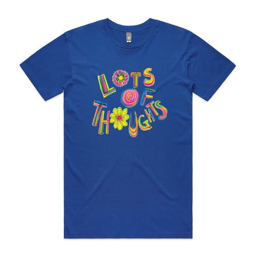Lots Of Thoughts Tee by Lonely Kids Club. All clothing from our T-shirts to our shorts and hoodies are ethically made, and printed packed and shipped from Sydney.