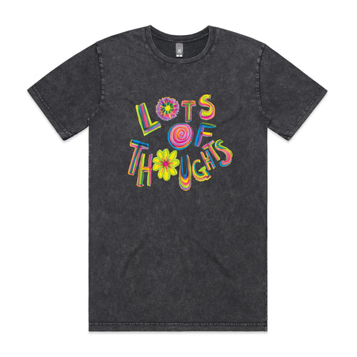 Lots Of Thoughts Tee by Lonely Kids Club. All clothing from our T-shirts to our shorts and hoodies are ethically made, and printed packed and shipped from Sydney.