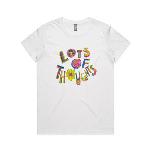 Lots Of Thoughts Tee by Lonely Kids Club. All clothing from our T-shirts to our shorts and hoodies are ethically made, and printed packed and shipped from Sydney.