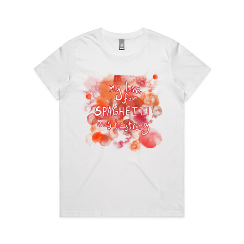 Love For Spaghetti Tee by Lonely Kids Club. All clothing from our T-shirts to our shorts and hoodies are ethically made, and printed packed and shipped from Sydney.