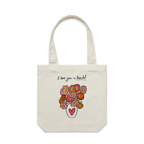 Love You A Bunch Tote by Lonely Kids Club. All clothing from our T-shirts to our shorts and hoodies are ethically made, and printed packed and shipped from Sydney.