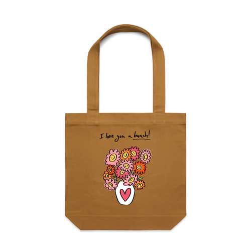 Love You A Bunch Tote by Lonely Kids Club. All clothing from our T-shirts to our shorts and hoodies are ethically made, and printed packed and shipped from Sydney.