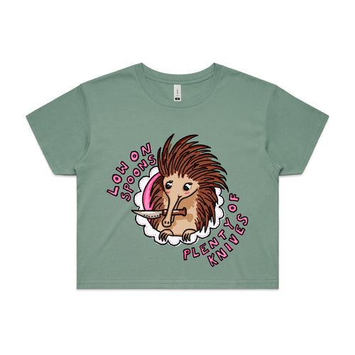 Low On Spoons Tee by Lonely Kids Club. All clothing from our T-shirts to our shorts and hoodies are ethically made, and printed packed and shipped from Sydney.