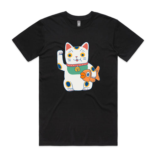 Lucky Cat & Fish Tee by Lonely Kids Club. All clothing from our T-shirts to our shorts and hoodies are ethically made, and printed packed and shipped from Sydney.