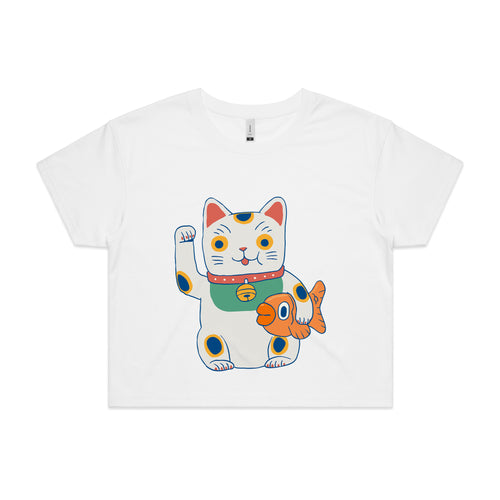 Lucky Cat & Fish Tee by Lonely Kids Club. All clothing from our T-shirts to our shorts and hoodies are ethically made, and printed packed and shipped from Sydney.