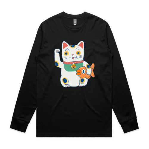 Lucky Cat & Fish Tee by Lonely Kids Club. All clothing from our T-shirts to our shorts and hoodies are ethically made, and printed packed and shipped from Sydney.