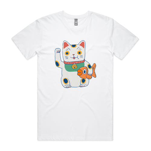 Lucky Cat & Fish Tee by Lonely Kids Club. All clothing from our T-shirts to our shorts and hoodies are ethically made, and printed packed and shipped from Sydney.