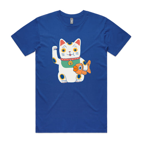 Lucky Cat & Fish Tee by Lonely Kids Club. All clothing from our T-shirts to our shorts and hoodies are ethically made, and printed packed and shipped from Sydney.