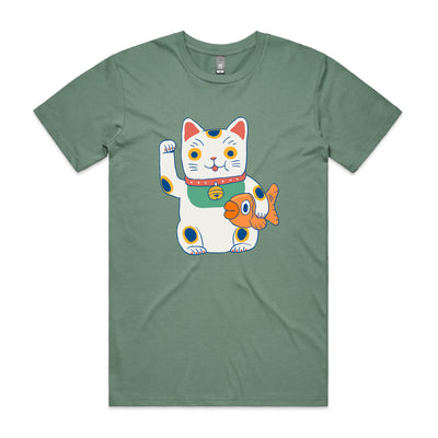 Lucky Cat & Fish Tee by Lonely Kids Club. All clothing from our T-shirts to our shorts and hoodies are ethically made, and printed packed and shipped from Sydney.
