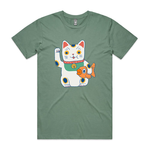 Lucky Cat & Fish Tee by Lonely Kids Club. All clothing from our T-shirts to our shorts and hoodies are ethically made, and printed packed and shipped from Sydney.