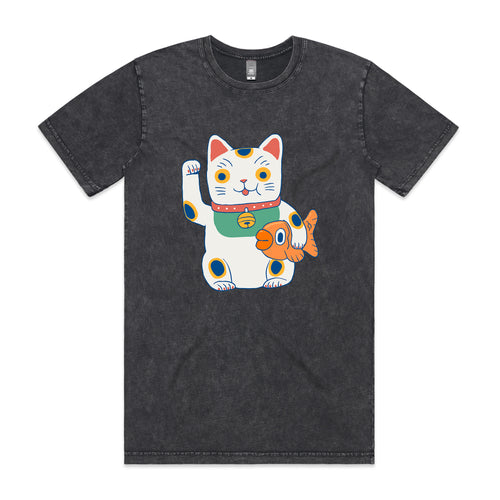 Lucky Cat & Fish Tee by Lonely Kids Club. All clothing from our T-shirts to our shorts and hoodies are ethically made, and printed packed and shipped from Sydney.
