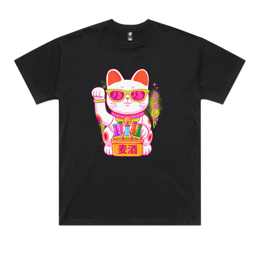 Lucky Cool Cat Tee by Lonely Kids Club. All clothing from our T-shirts to our shorts and hoodies are ethically made, and printed packed and shipped from Sydney.
