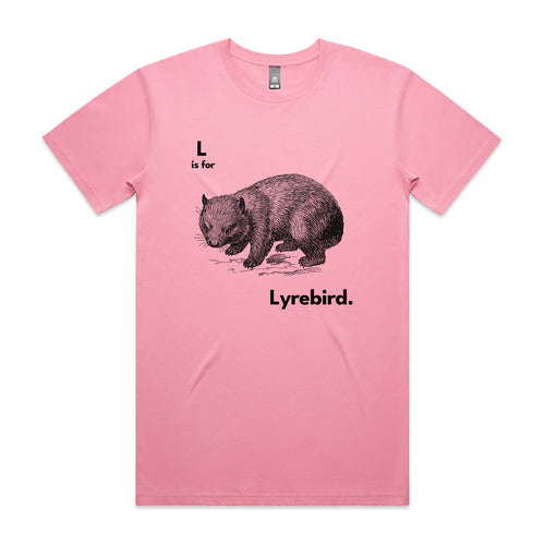 L Is For Lyrebird Tee by Lonely Kids Club. All clothing from our T-shirts to our shorts and hoodies are ethically made, and printed packed and shipped from Sydney.