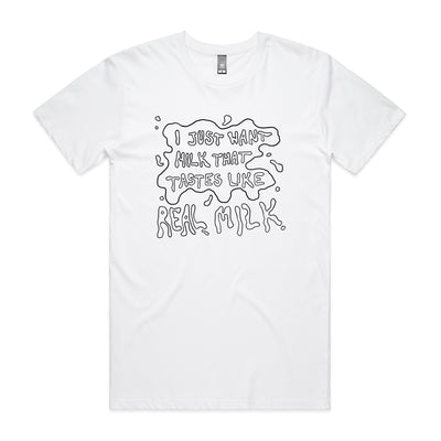 Real Milk Tee by Lonely Kids Club. All clothing from our T-shirts to our shorts and hoodies are ethically made, and printed packed and shipped from Sydney.