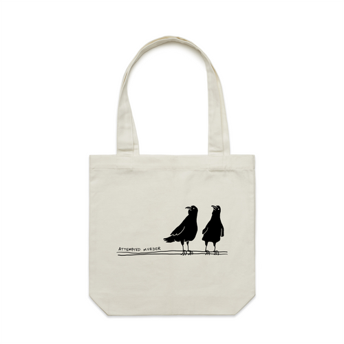 Attempted Murder Tote by Lonely Kids Club. All clothing from our T-shirts to our shorts and hoodies are ethically made, and printed packed and shipped from Sydney.