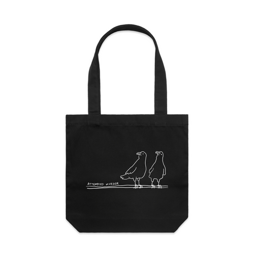 Attempted Murder Tote by Lonely Kids Club. All clothing from our T-shirts to our shorts and hoodies are ethically made, and printed packed and shipped from Sydney.
