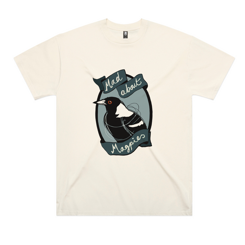 Mad About Magpies Oversized Tee by Lonely Kids Club. All clothing from our T-shirts to our shorts and hoodies are ethically made, and printed packed and shipped from Sydney.