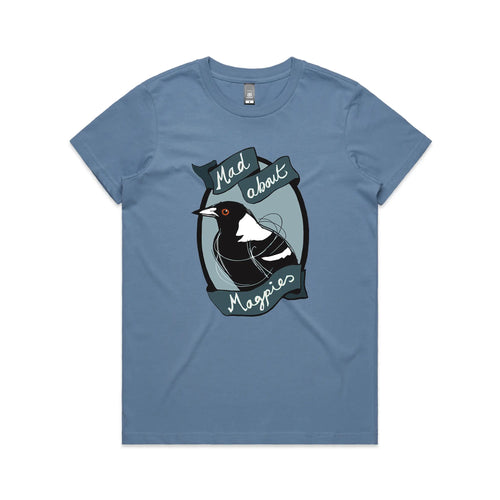 Mad About Magpies Tee by Lonely Kids Club. All clothing from our T-shirts to our shorts and hoodies are ethically made, and printed packed and shipped from Sydney.