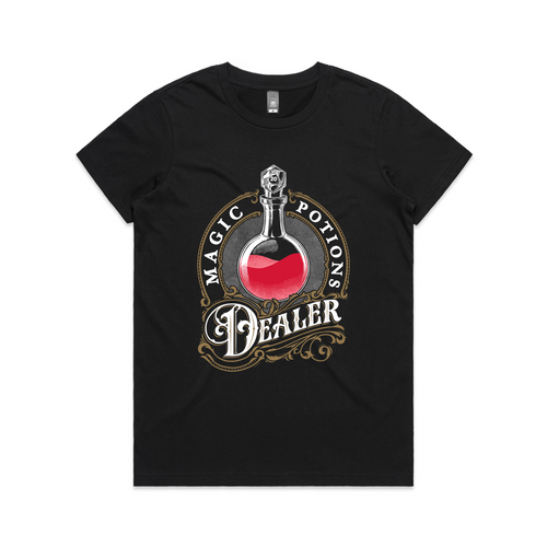 Magic Potions Dealer Tee by Lonely Kids Club. All clothing from our T-shirts to our shorts and hoodies are ethically made, and printed packed and shipped from Sydney.