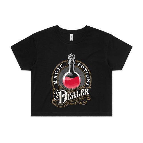Magic Potions Dealer Tee by Lonely Kids Club. All clothing from our T-shirts to our shorts and hoodies are ethically made, and printed packed and shipped from Sydney.