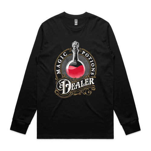 Magic Potions Dealer Tee by Lonely Kids Club. All clothing from our T-shirts to our shorts and hoodies are ethically made, and printed packed and shipped from Sydney.