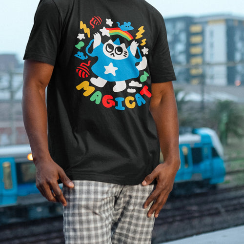 Magicat Tee by Lonely Kids Club. All clothing from our T-shirts to our shorts and hoodies are ethically made, and printed packed and shipped from Sydney.
