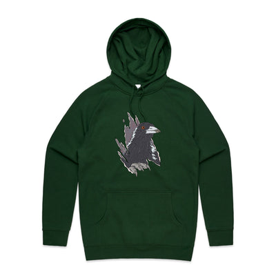 Magpie Attack Hoodie by Lonely Kids Club. All clothing from our T-shirts to our shorts and hoodies are ethically made, and printed packed and shipped from Sydney.
