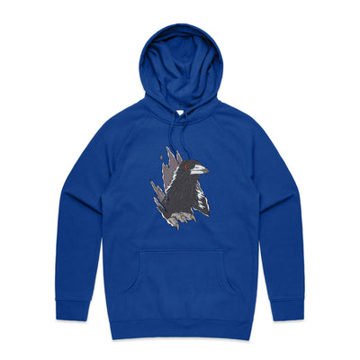 Magpie Attack Hoodie by Lonely Kids Club. All clothing from our T-shirts to our shorts and hoodies are ethically made, and printed packed and shipped from Sydney.