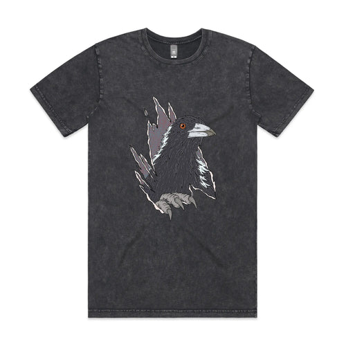 Magpie Attack Tee by Lonely Kids Club. All clothing from our T-shirts to our shorts and hoodies are ethically made, and printed packed and shipped from Sydney.
