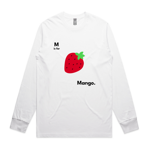 M Is For Mango Tee by Lonely Kids Club. All clothing from our T-shirts to our shorts and hoodies are ethically made, and printed packed and shipped from Sydney.