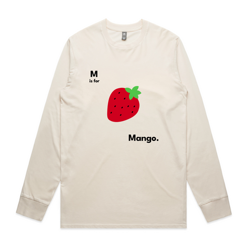 M Is For Mango Tee by Lonely Kids Club. All clothing from our T-shirts to our shorts and hoodies are ethically made, and printed packed and shipped from Sydney.