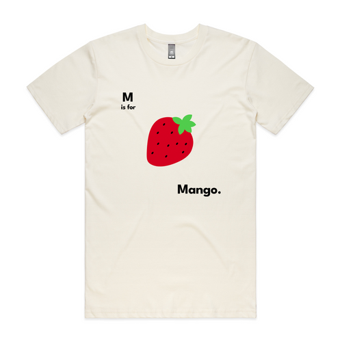 M Is For Mango Tee by Lonely Kids Club. All clothing from our T-shirts to our shorts and hoodies are ethically made, and printed packed and shipped from Sydney.