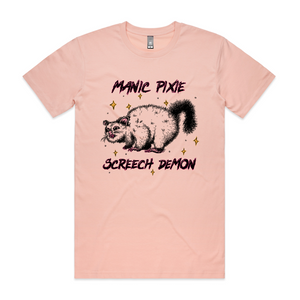 Manic Pixie Screech Demon Tee by Lonely Kids Club. All clothing from our T-shirts to our shorts and hoodies are ethically made, and printed packed and shipped from Sydney.