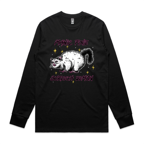 Manic Pixie Screech Demon Tee by Lonely Kids Club. All clothing from our T-shirts to our shorts and hoodies are ethically made, and printed packed and shipped from Sydney.