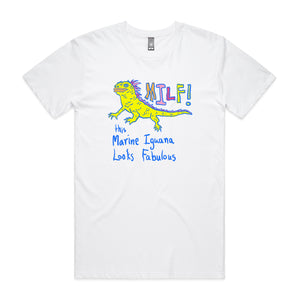 Marine Iguana Looks Fabulous Tee by Lonely Kids Club. All clothing from our T-shirts to our shorts and hoodies are ethically made, and printed packed and shipped from Sydney.